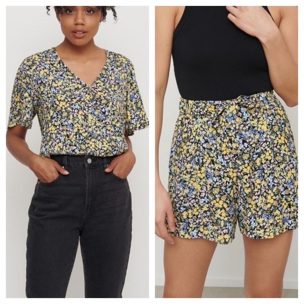 Dynamite Floral Juliette Open Back Wrap Top and Sally Flowy Belted Shorts Set